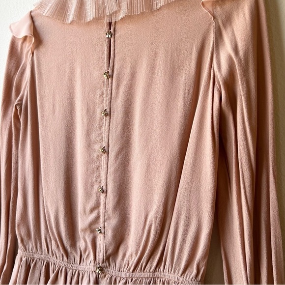 For Love & Lemons Evie Button Back Blouse Tan Nude Lace Trim Long Sleeve Sz XS - Picture 12 of 16